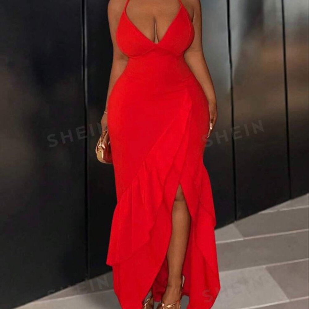 SHEIN ruffle red dress